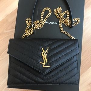 Brand New Black YSL Saint Laurent Envelope Chain Wallet